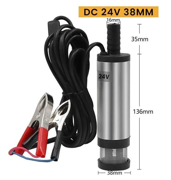 24 Volt Mazot Yağ Aktarma Pompası, Dc Mini Dalgıç Pompa Süzgeçli 38 mm Dış Çap