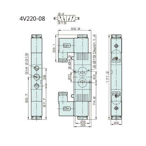 Jelpc 4V220 Pnömatik Yön Kontrol Valfi 5/2 Çift Bobin 08-1/4'' - 110 VAC