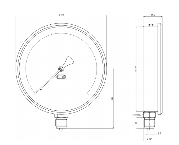Pakkens 0-2.5 Bar 160 mm Alttan Bağlantılı Kuru Manometre G 1/2 inç