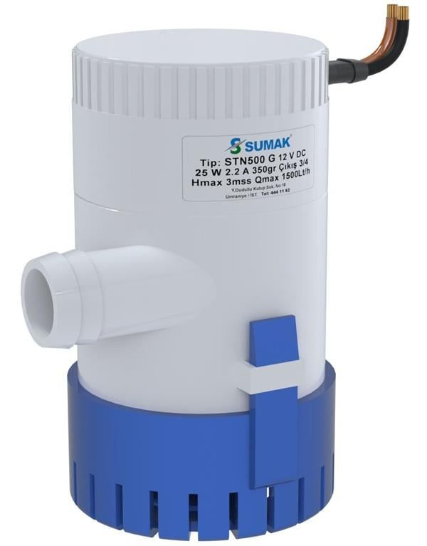 Sumak STN 1100G Sintine Dalgıç Pompa 4 mss 2500 litre/h 12 VOLT -Manuel