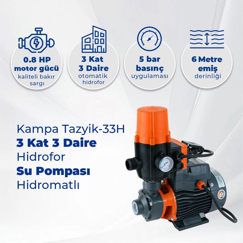 Tazyik-33H 3 Kat 3 Daire Hidrofor Su Pompası Hidromatlı
