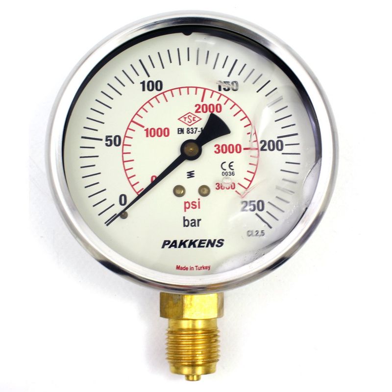 Pakkens 0-250 Bar 160 mm Alttan Bağlantılı Gliserinli Manometre G 1/2 inç