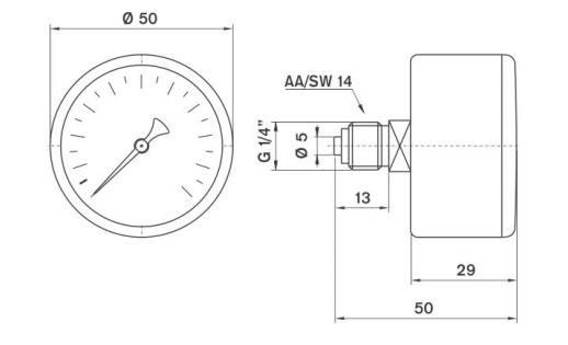 Pakkens 0-2.5 Bar 50 mm Arkadan Bağlantılı Kuru Manometre G 1/8 inç