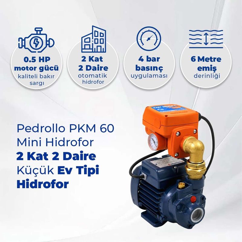 Pedrollo PKM 60 Mini Hidrofor 2 Kat 2 Daire Küçük Ev Tipi Hidrofor