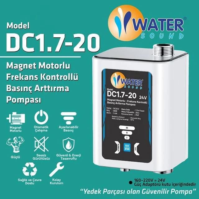 Water Sound SESSİZ Hidrofor Daire içi Silent Booster 2 Bar 26 Lt/Dk Ev Tipi Hidrofor DC1.7-20