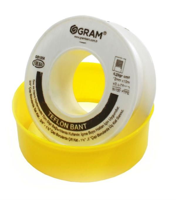 Gram Teflon Bant Sızdırmazlık Bandı 12 mm x 10 Mt 250 Adet - YERLİ ÜRETİM