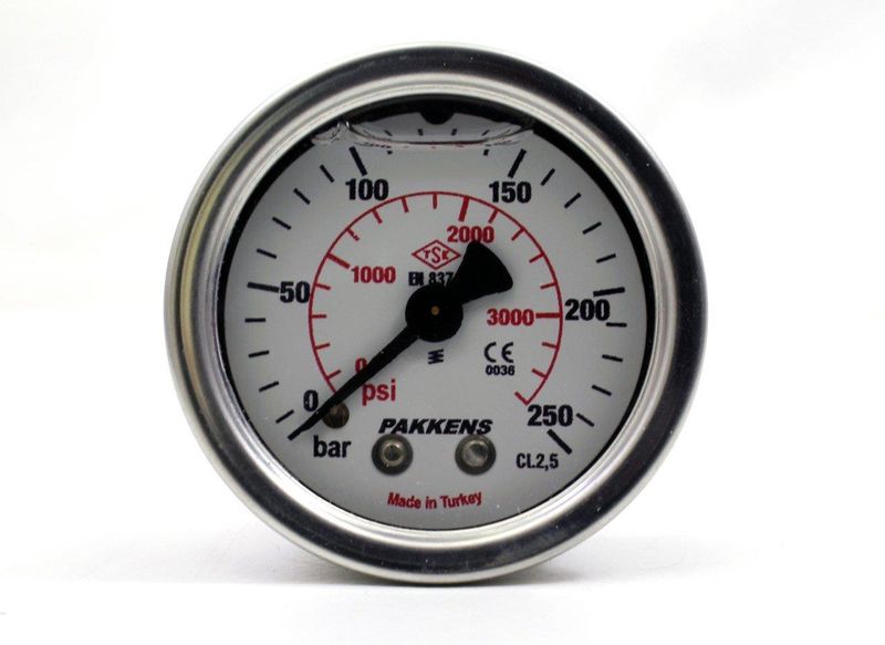 Pakkens 0-250 Bar 63 mm Arkadan Bağlantılı Gliserinli Manometre G 1/4 inç