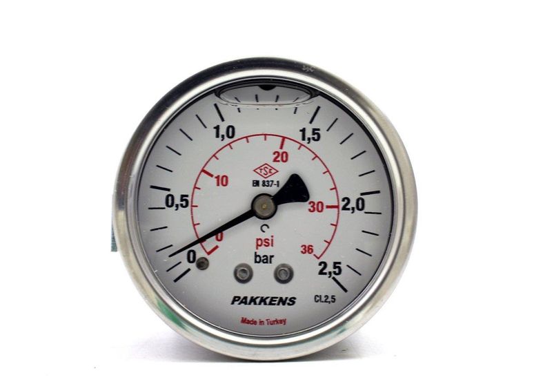 Pakkens 0-2.5 Bar 50 mm Arkadan Bağlantılı Panotipi Gliserinli Manometre G 1/4 inç