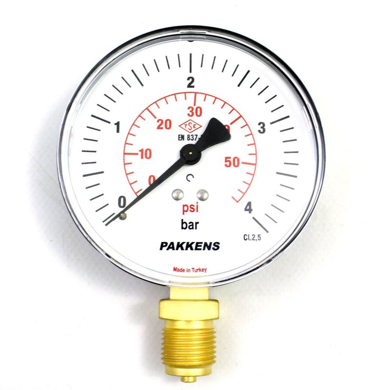 Pakkens Çap 63 0/4 Bar Kuru Tip Basınç Ölçer, Manometre, Basınç Göstergesi 1/4 inch