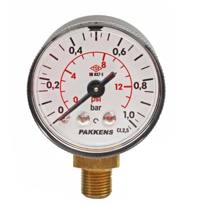 Pakkens 0-1 Bar 40 mm Alttan Bağlantılı Kuru Manometre G 1/8 inç