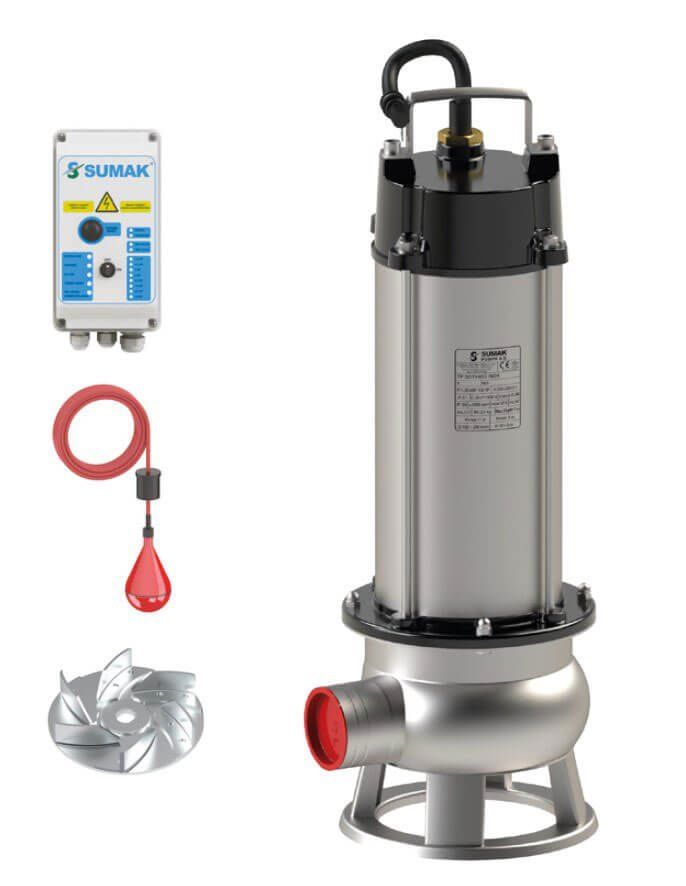 Sumak SDTV 40/2 İNOX Komple Paslanmaz Vortex Çarklı Foseptik Dalgıç Pompa 380 Volt 4 Hp 19.5 Mss