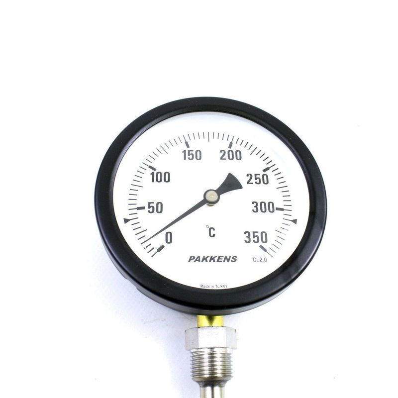 Pakkens Termometre 0-350 °C Çap 100 mm Daldırma Boyu 10 cm Alttan Bağlantılı G 1/2 inç