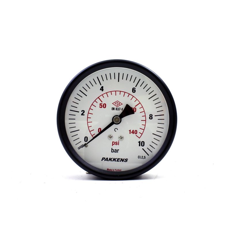 Pakkens 0-10 Bar 100 mm Arkadan Bağlantılı Kuru Manometre G 1/4 inç
