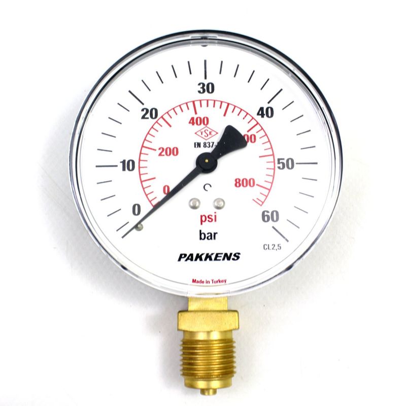 Pakkens 0-60 Bar 100 mm Alttan Bağlantılı Kuru Manometre G 1/2 inç