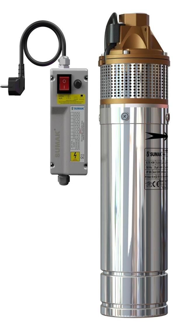 Sumak 4SDM 100 4'' Paslanmaz Dalgıç Pompa Monofaze (220V) 1HP (Panolu, 30 m. Kablolu)