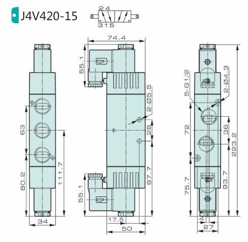 Jelpc 4V420 Pnömatik Yön Kontrol Valfi 5/2 Çift Bobin 15-1/2'' - 220 VAC