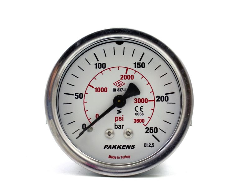 Pakkens 0-250 Bar 50 mm Panotipi Arkadan Bağlantılı Kuru Manometre G 1/8 inç